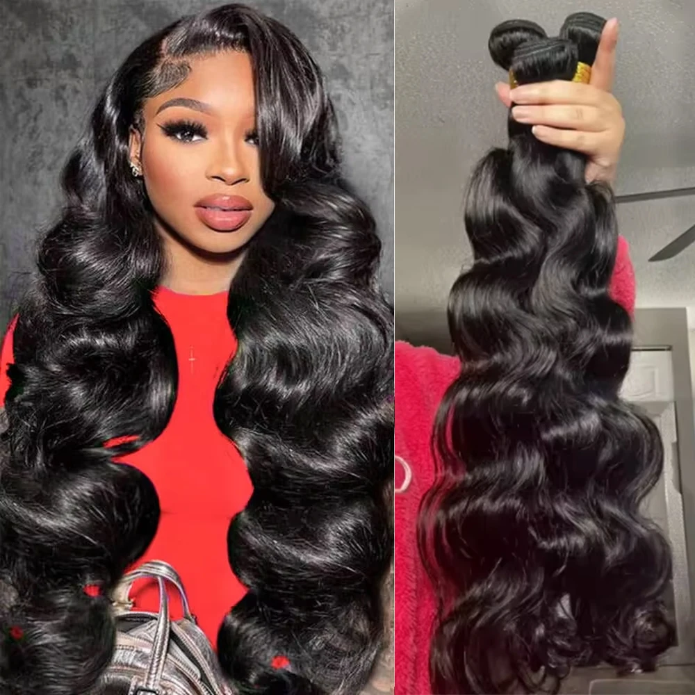 Raw Human Hair Bundles Body Wave Brazilian 3 4 Bundle 28 30 Inch Virgin Remy Hair Extensions For Women Sew In Quick Weave Bundle