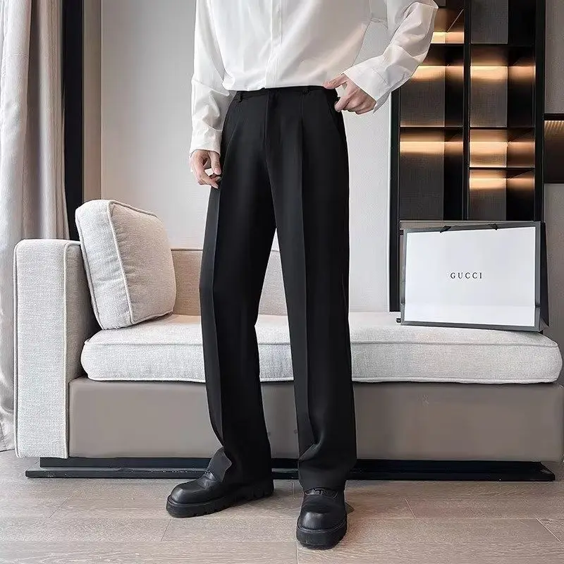 2024 Summer White Trousers Men Spring Solid Color Sagging Sensation Trousers Straight Cylinder Loose Casual Breathable Trousers