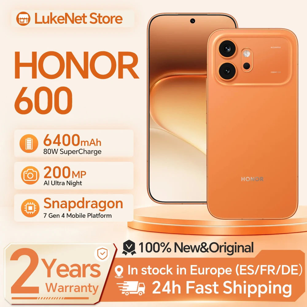 Smartphone HONOR 600 5G Version EU, appareil photo AI ultra-nuit 200MP, 6400mAh, Snapdragon 7 Gen4, bouton AI, écran AMOLED 6,57 pouces, Supercharge 80W