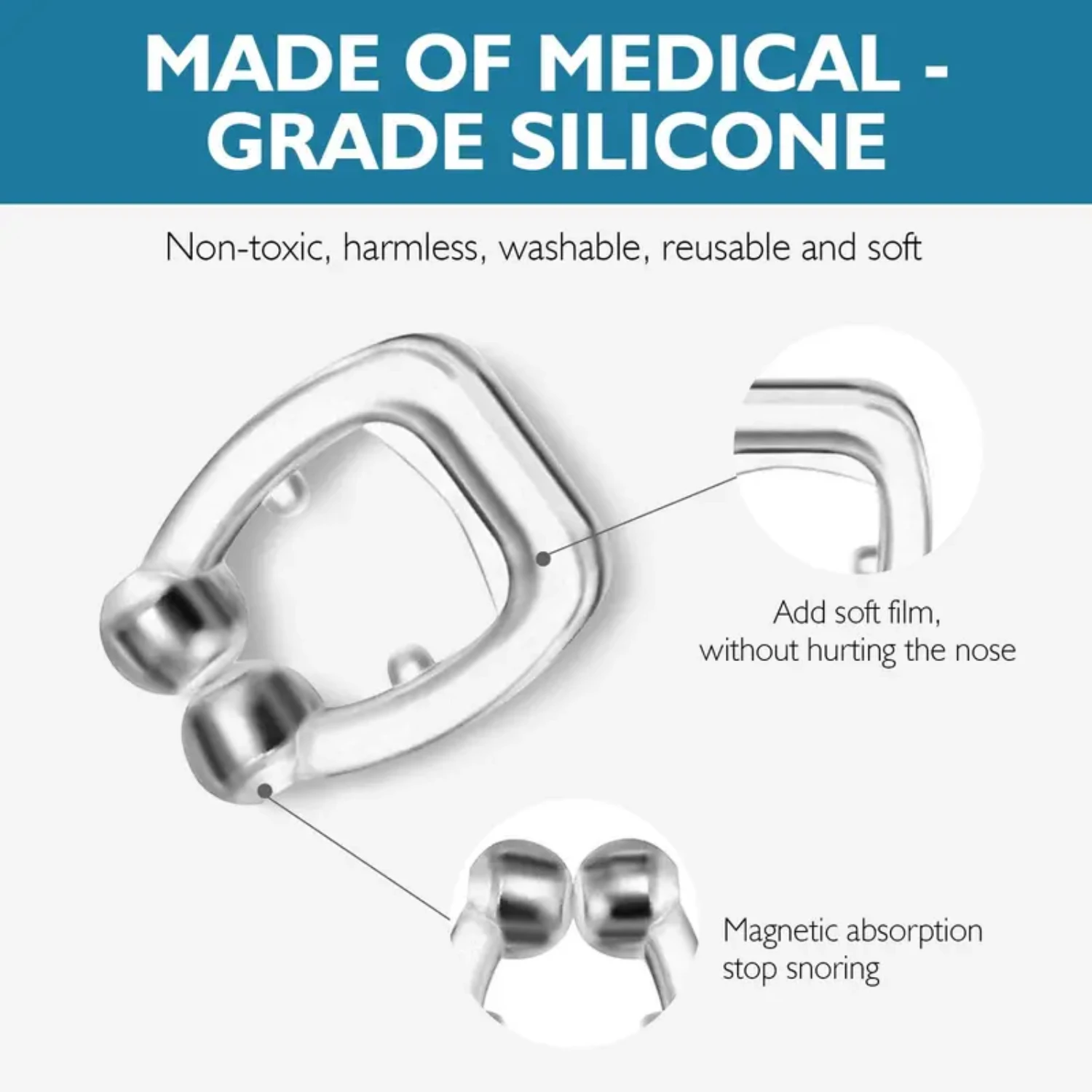 Удобный магнитный силиконовый зажим для носа против храпа, остановка храпа, легко дышать, улучшает качество сна.