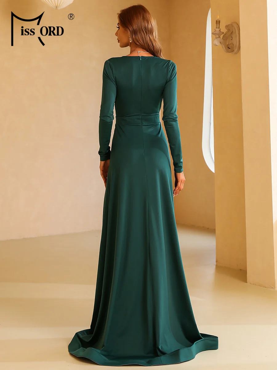 Missord V Neck Long Sleeved Split Evening Gown Wedding Birthday Party High Quality Luxury Formal Occasion Floor Length Dresses