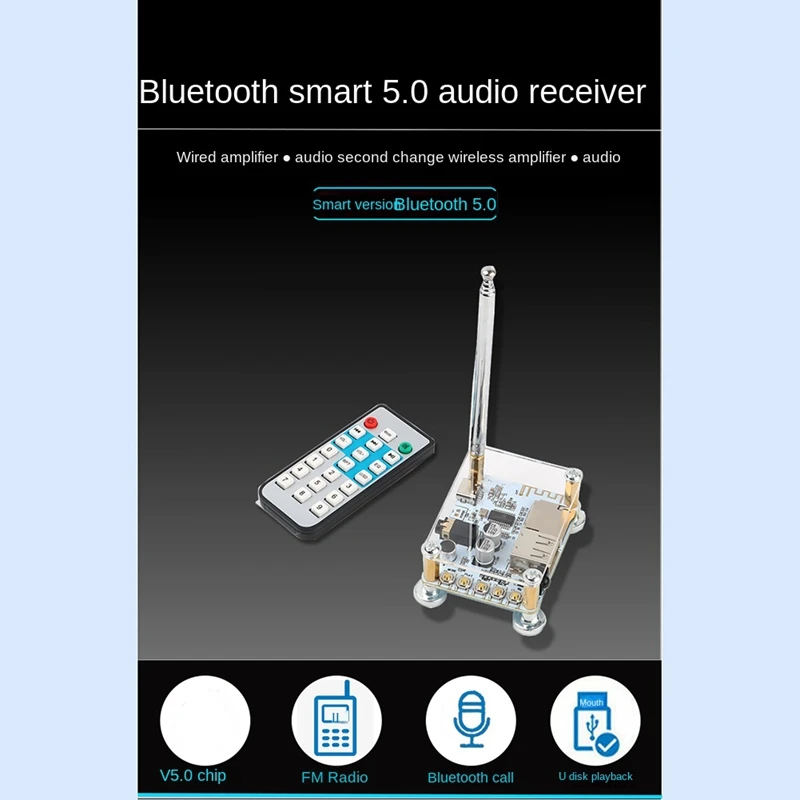 Audio Receiver Decodificação Módulo com Controle Remoto, Suporte U Disk, TF Card, Reprodução, Amplificador de Rádio, Áudio Modificado, BT5.0