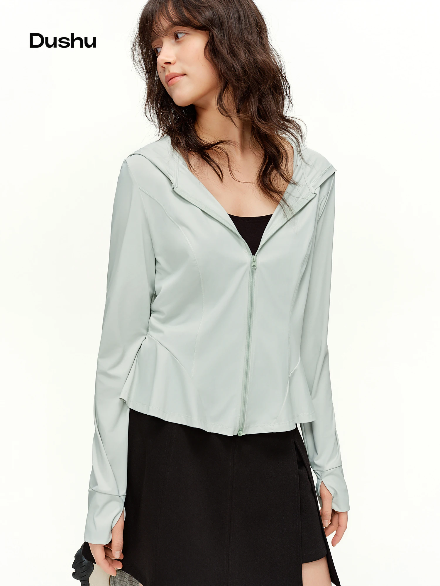 DUSHU Slimming Ruffled Hem Sun Protection Cardigan 2026 Spring Candy Color Sun Protection Clothing Women's Breathable Coats