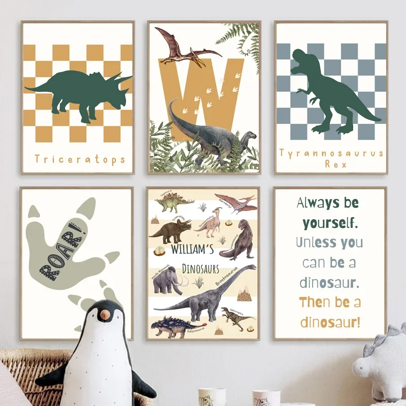 

Детский постер динозавра Юрского периода, Настенная картина с печатью для мальчиков, игровая комната с именем под заказ, для детской комнаты, домашний декор