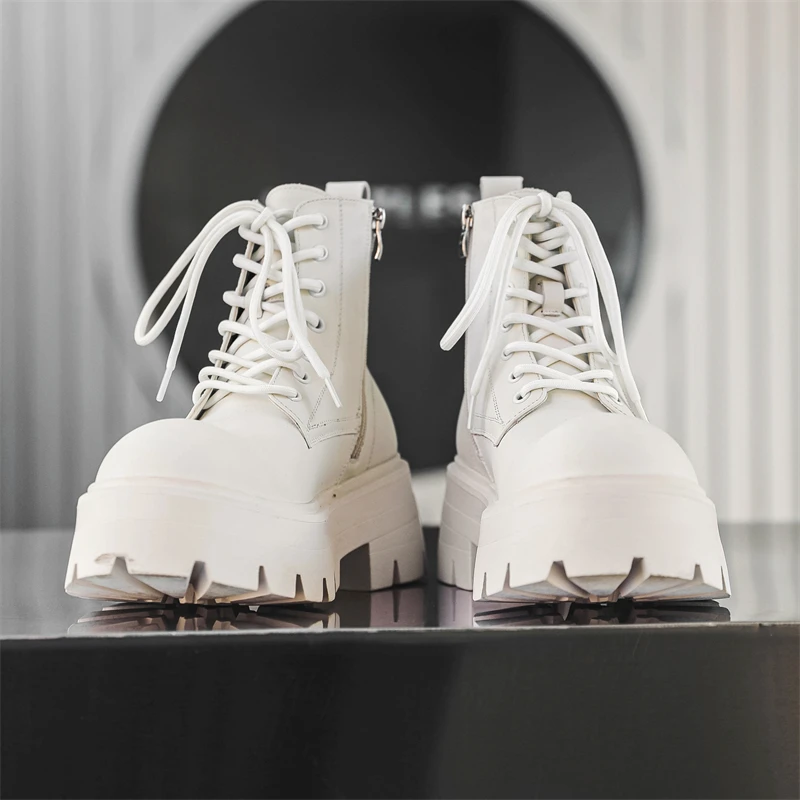 Men Height Increasing Motorcycle Boots with Thick Soles Casual Anti Slip Wear-resistant Youthful Personalized Couple Shoes