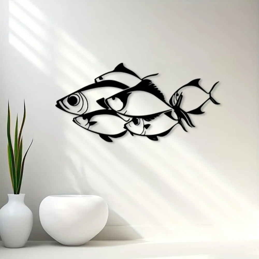 1 Stück Große Fischschwarm-Metallwandkunst, Vintage Küsten-Eisenfischschwarm-Dekoration, Witterungsbeständige Dynamische Marine-Skulptur für I