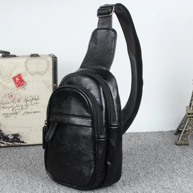 Men's Crossbody Bag Fashion Luxury PU Leather Cross Body Chest Bag Casual Shoulder Bag New Trendy Street Sling Bags