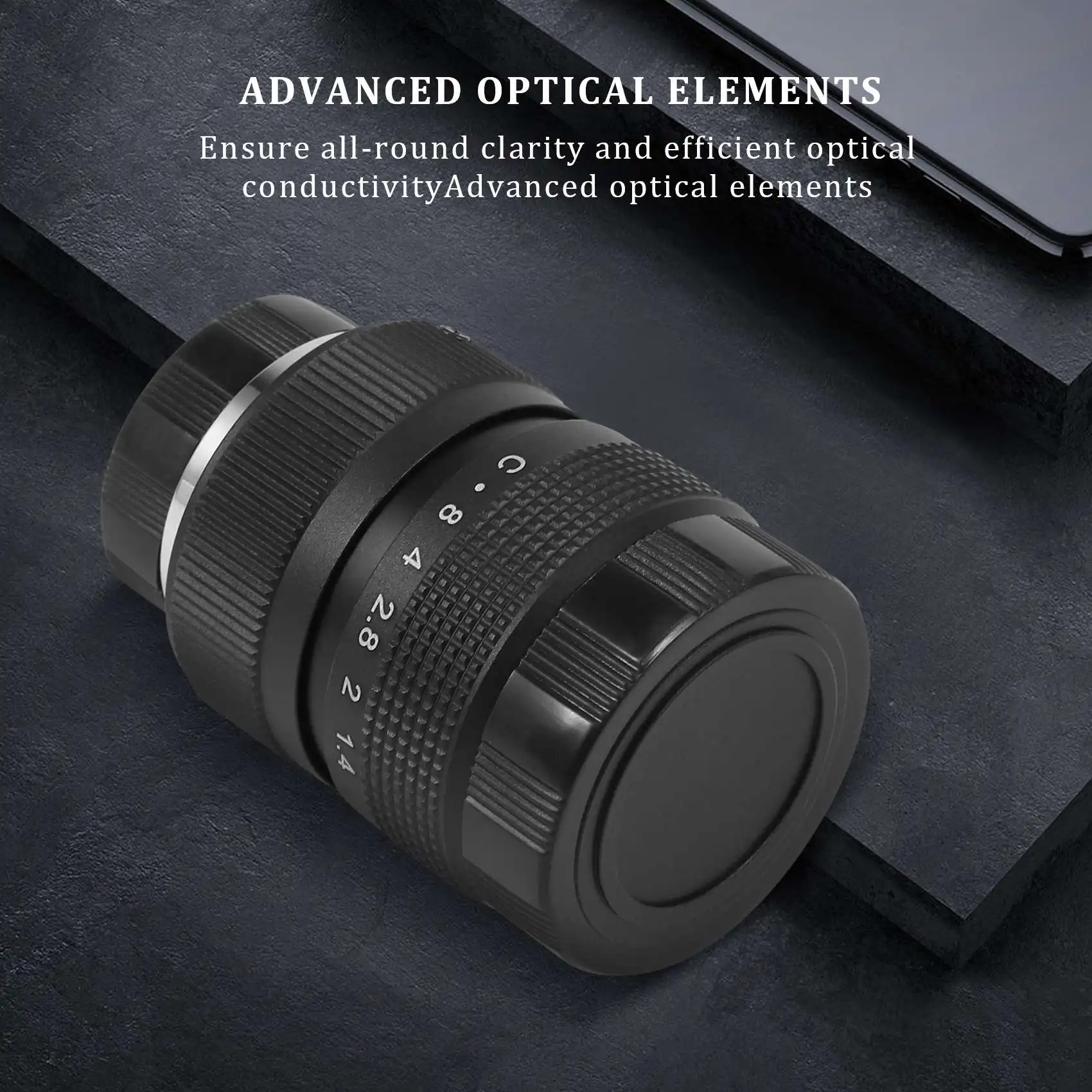 عدسة تلفزيون/عدسة CCTV لكاميرا C Mount مقاس 25 مم F1.4 باللون الأسود A002