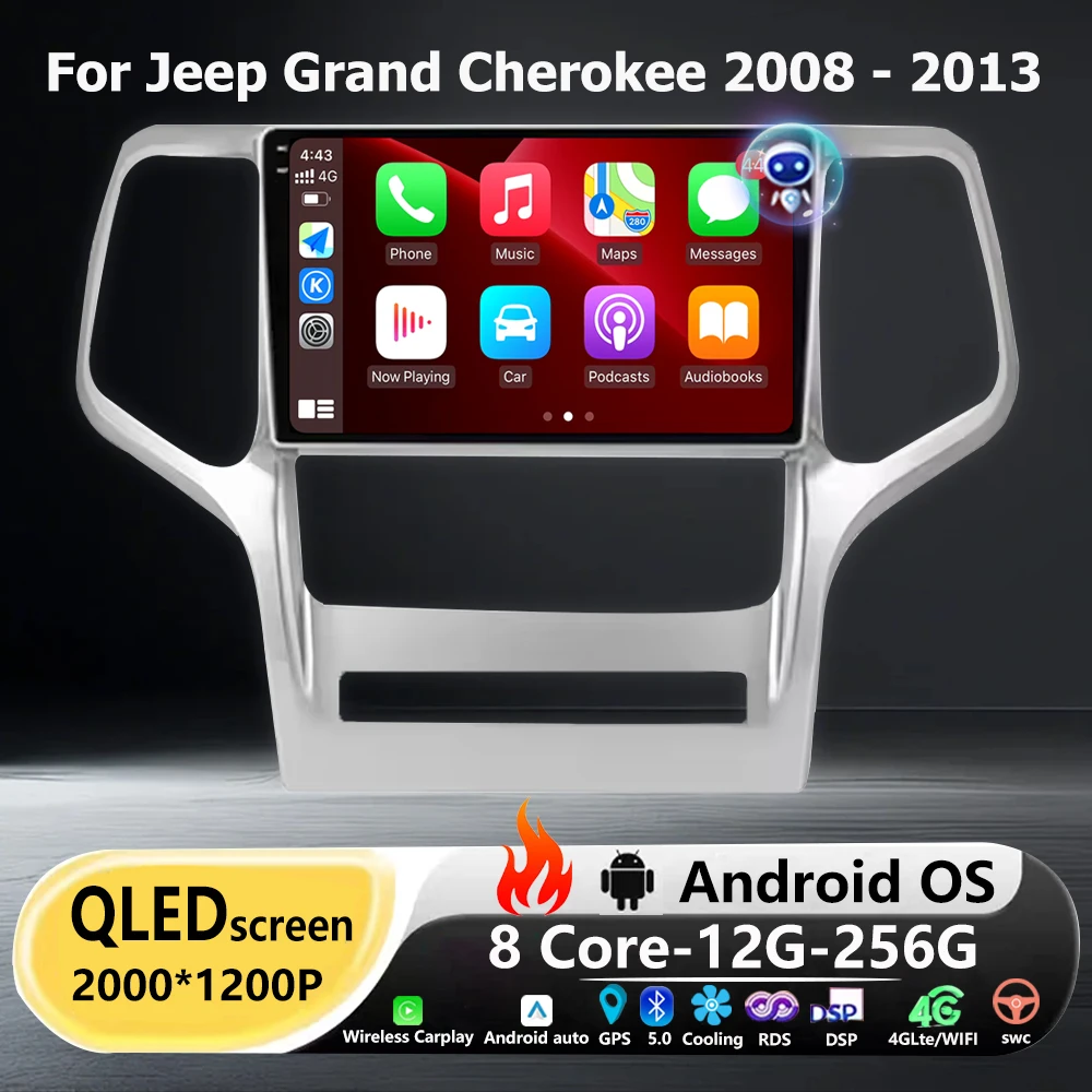 9 Inch For Jeep Grand Cherokee 2008-2013 Android 16 Auto Carplay Car Radio Multimedia Video Player GPS Navigation WIFI Bluetooth