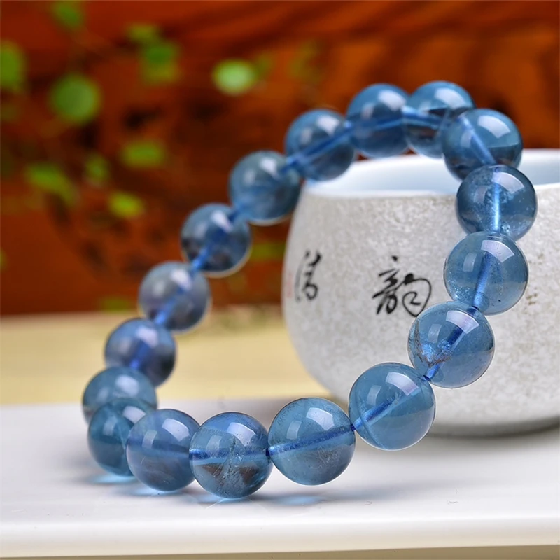 12MM Natural Blue Fluorite Bracelet Women Fashion Reiki Healing Energy Gemstone Bangles Wrist Jewelry 1PCS