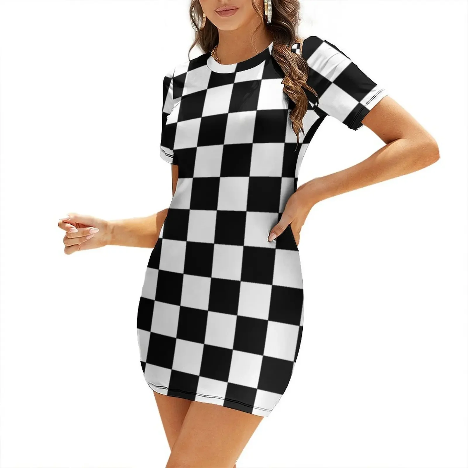 

Checkered Black and White Short-Sleeved Dress elegant dresses plus sizes summer outfits for women 2025 evening dress Dress