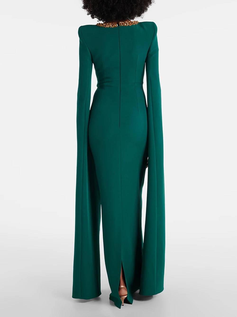 Modphy Diamonds Beaded Formal Evening Dress Floor Length Long Sleeves Slim Fit Solid Women'S Gowns Elegant Dinner Party Dress