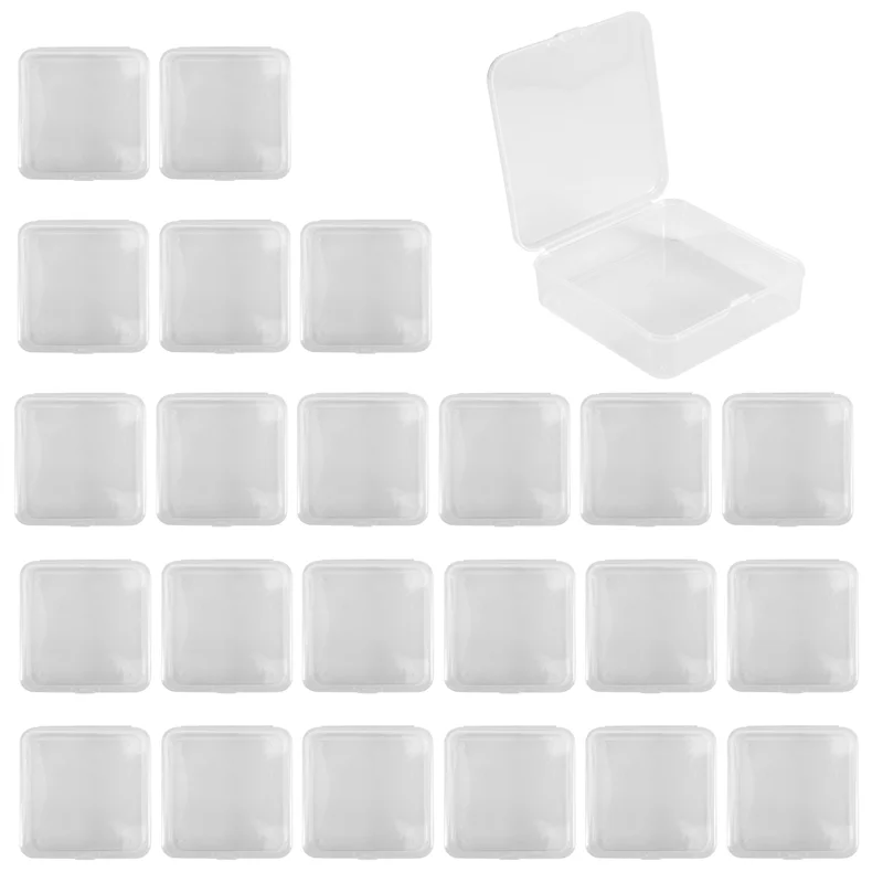 A36T-24 Pcs Mini Plastic Storage Containers Box, 3.3X3.3 Inches Empty Hinged Box, For Jewelry, Hardware, Game Pieces, Crafts