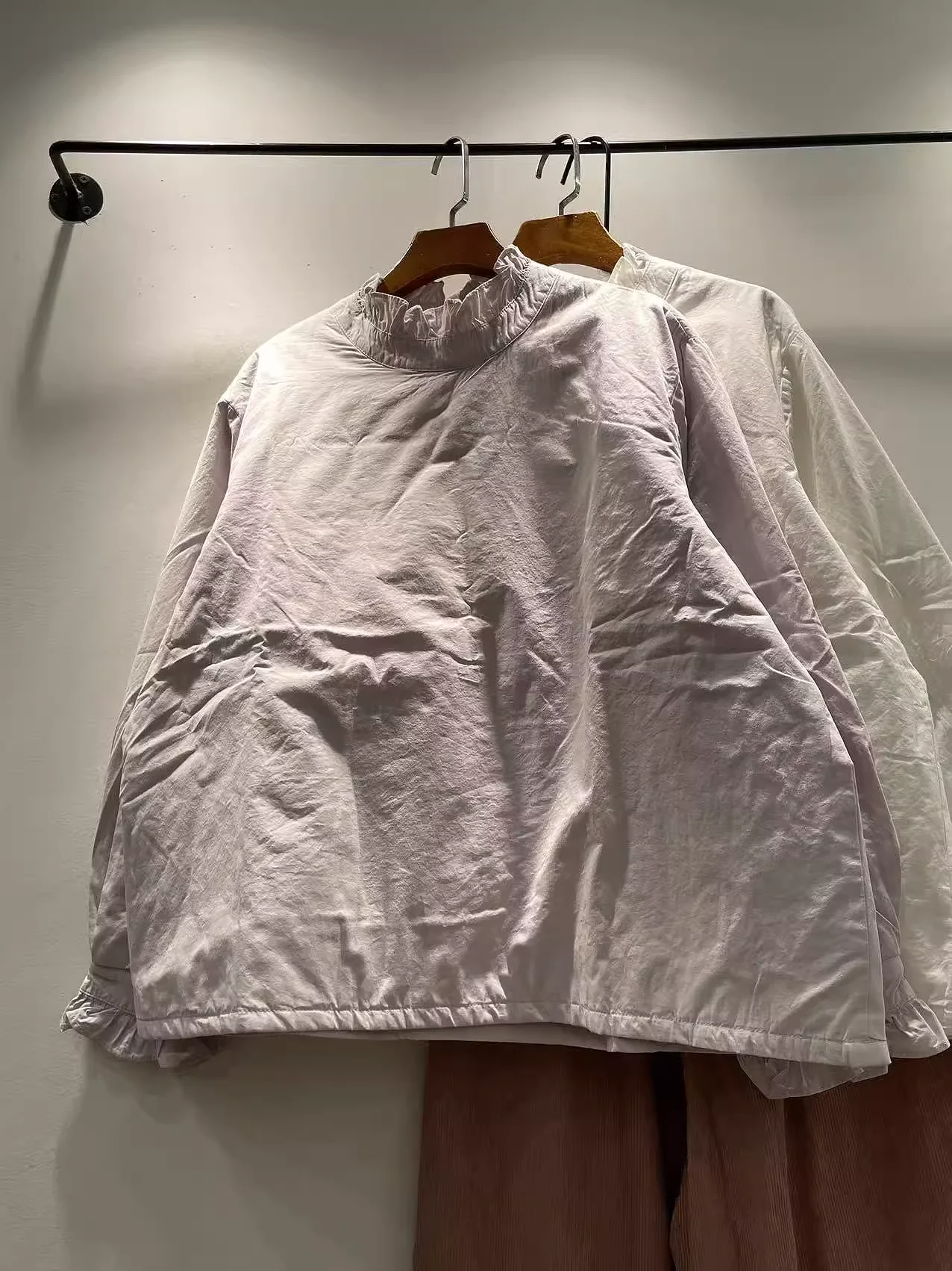 

Bust 118cm Japan Style Sweet Stand Collar Solid Cotton Padded Shirts and Blouses for Women Autumn Winter Long Sleeve Tops