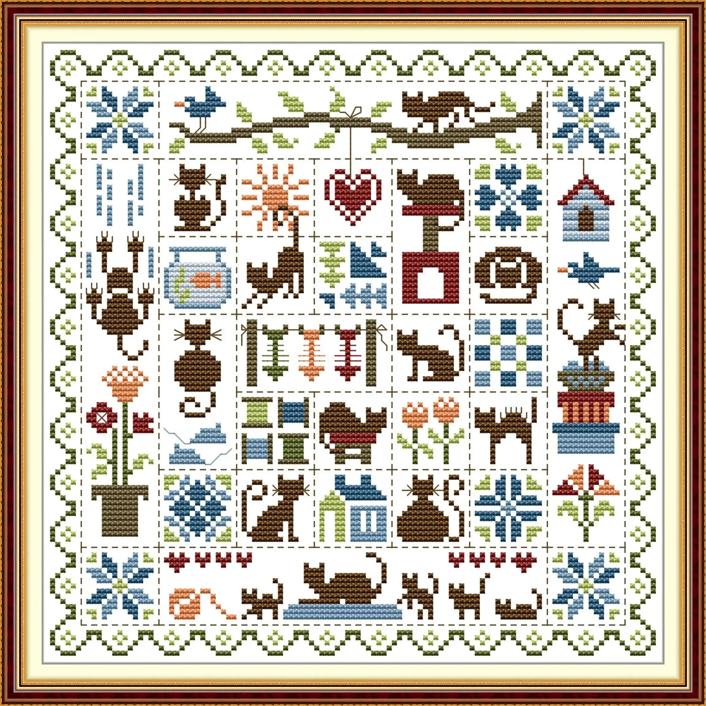 

Joy Sunday Pre-printed Cross Stitch Kit DIY Easy Pattern Aida 14/11CT Stamped Fabric Embroidery Set-Winter Kitten