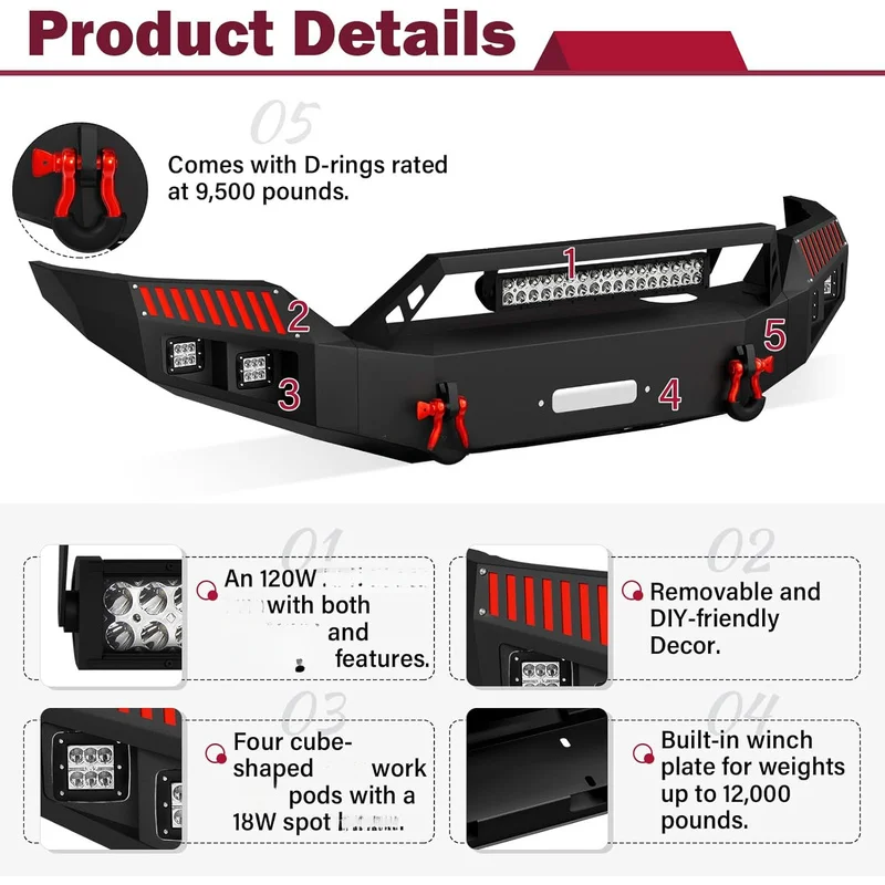 Off-Road Front Bumper With Winch Plate Fit 2016-2018 1500 Pickup Truck Factory Direct Price