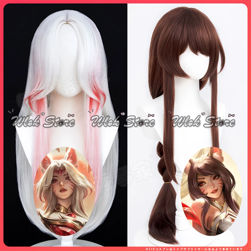 Jeu LOL Immortalisé Legend Faker Ahri Cosplay Perruque pour Femme, Oreilles de Renard, Vêtements de Sauna, ixd'Halloween, Accessoires de Carnaval, Cheveux Longs