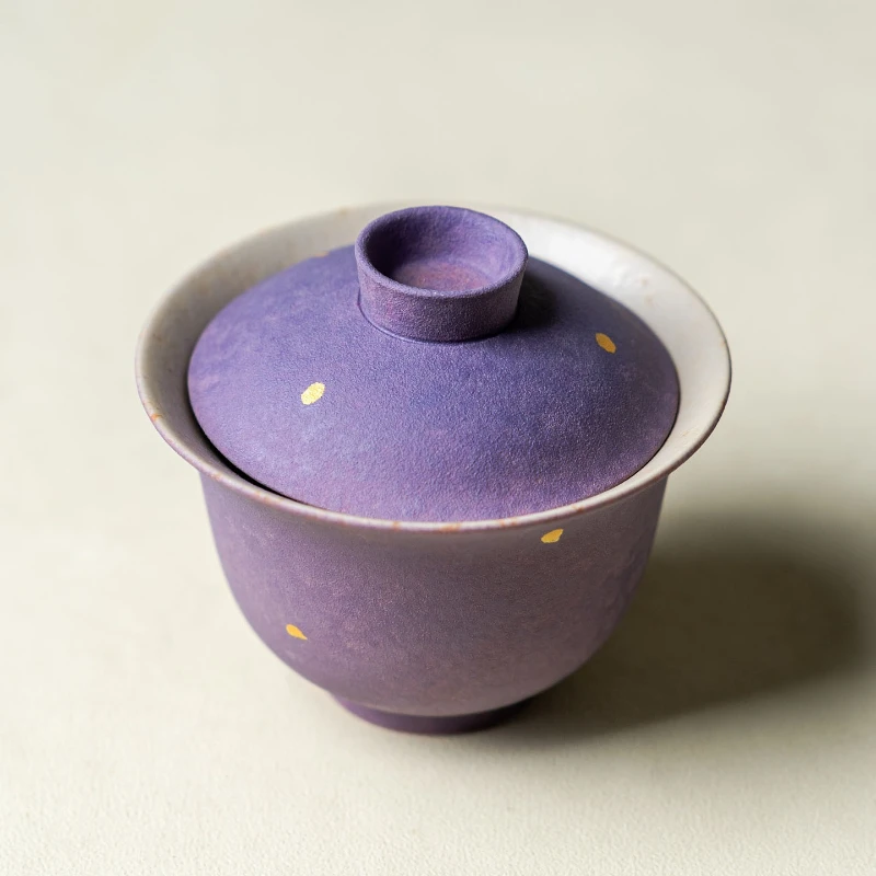 120ml Burnt Purple Gold Sprinkled Gaiwan Handmade Tea Tureen Tea Bowl with Lid Tea Maker Cover Bowl Tableware Decoration