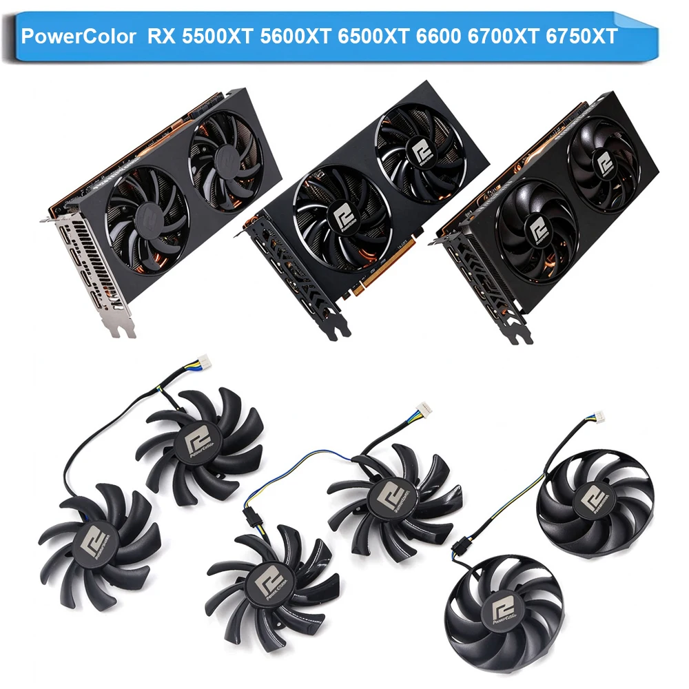 For PowerColor RX 5500XT 5600XT 6500XT 6600 6700XT 6750XT GPU Cooling Fan Replacement Graphics Card Dual Fan Cooler Repair Parts
