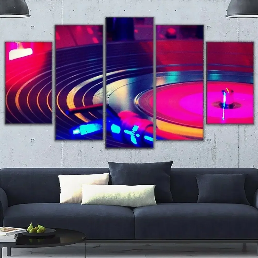No Framed DJ Turntable Picture 5 Piece Wall Art Canvas Print Posters Oil Painting Living Room Home Decor Pictures