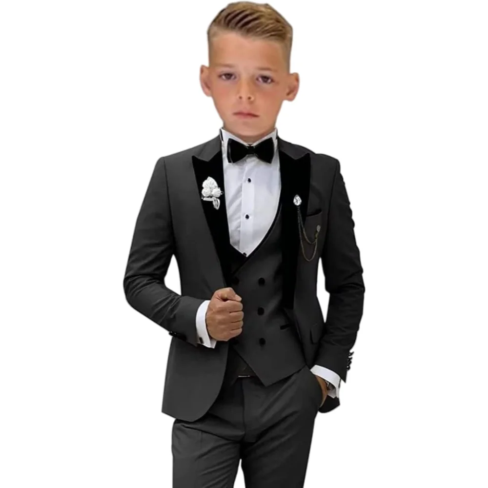 10 Days Delivery Formal Suit For Children Wedding Suit For Boy Suit School Graduation Black Flannel Lapels Stage Performance