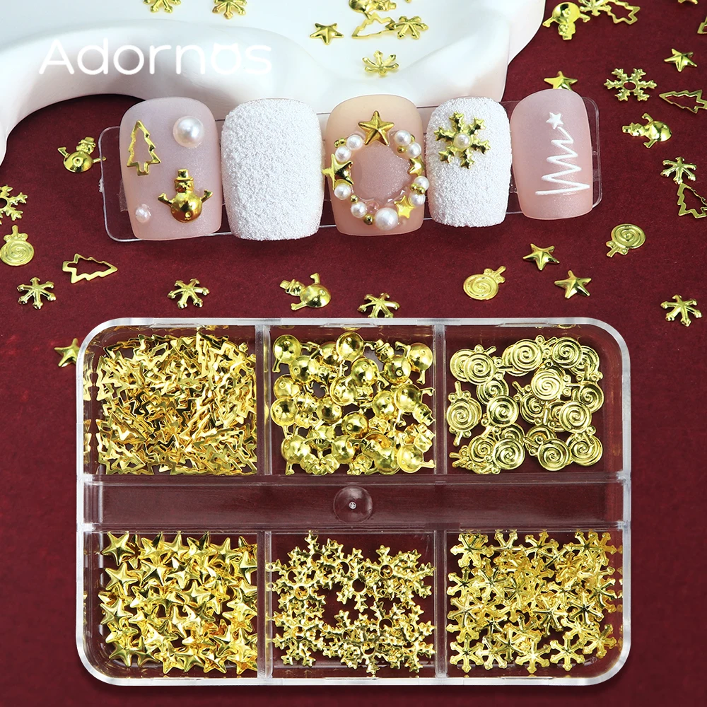 Christmas Metal Rivets Nail Art Decorations Snowflake Xmas Tree Lollipop Snowman Stars Nail Rhinestones DIY Manicure Accessories