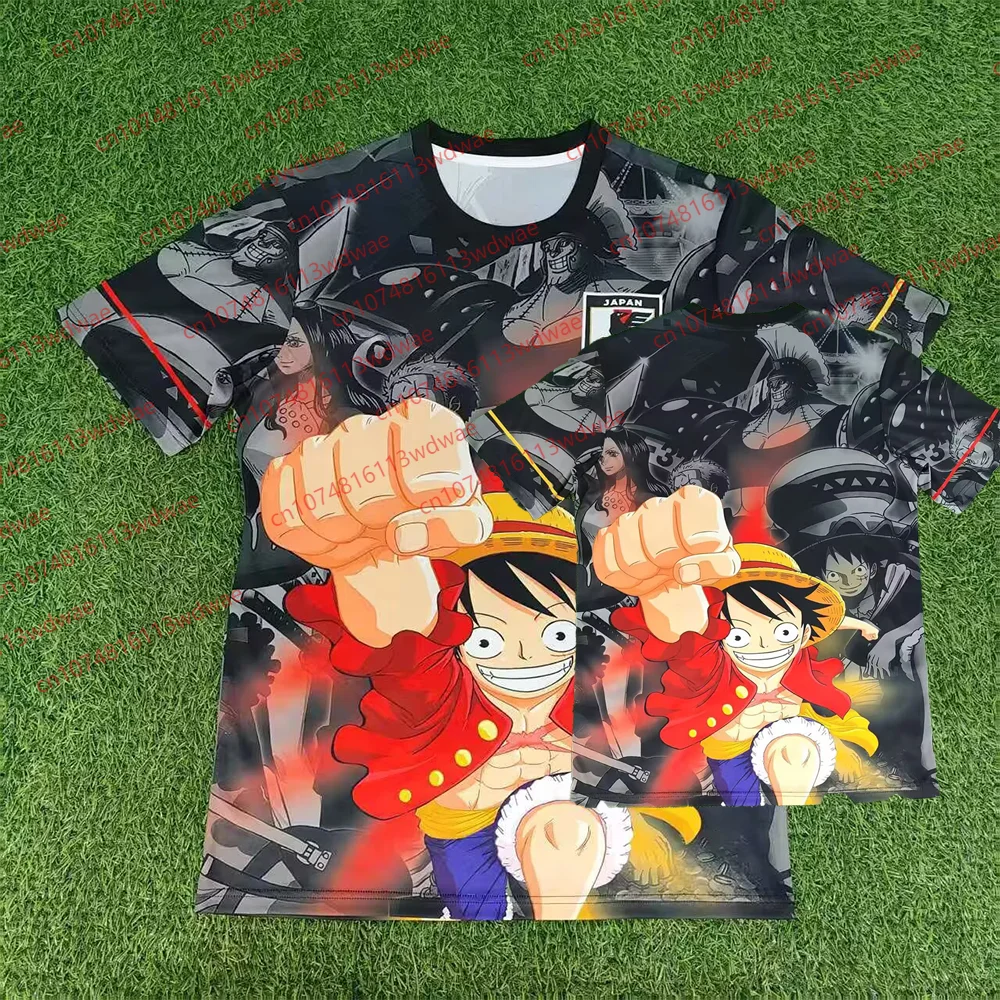 

Japanese Anime One Piece Luffy T-Shirt Unisex Straw Hat Print Top Summer Loose Round Neck Sports Outfit Japan Football Jersey