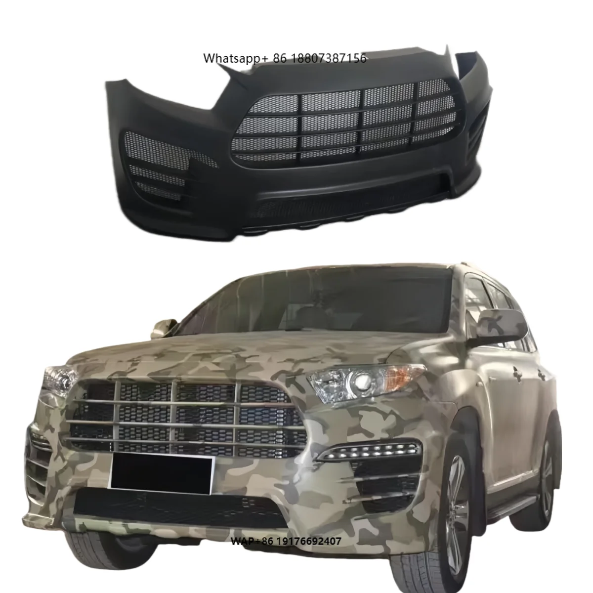 

Комплект для тюнинга кузова Toyota Highlander 2007-2014: передний и задний бамперы, светодиодные дневные ходовые огни, насадки на выхлопную трубу, элементы экстерьера автомобиля