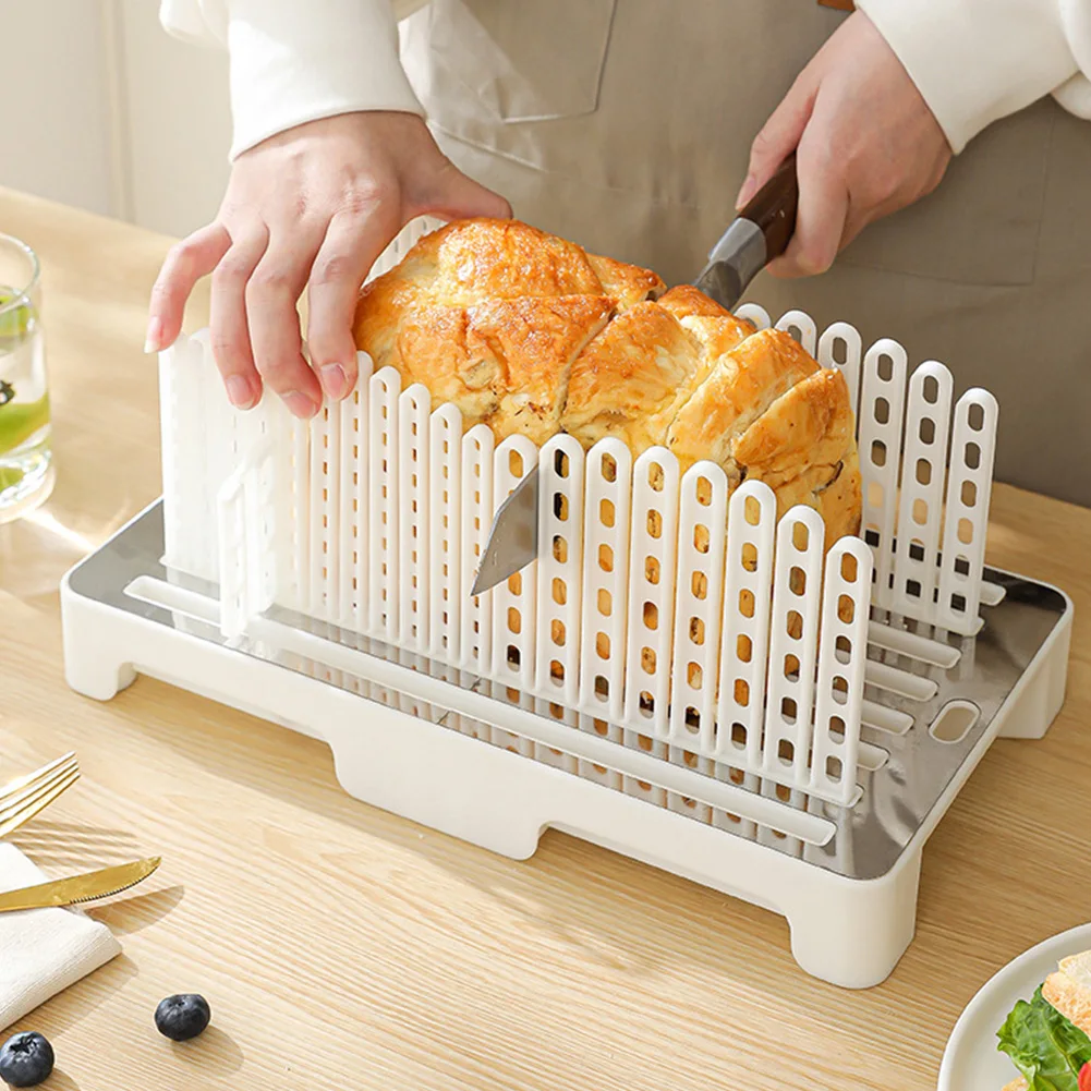 Adjustable Toast Slicer Bread Slicing Guide Foldable Countertop PP Uniform Slices For Loaf Cake Pastry 34x19.3x14 Cm White