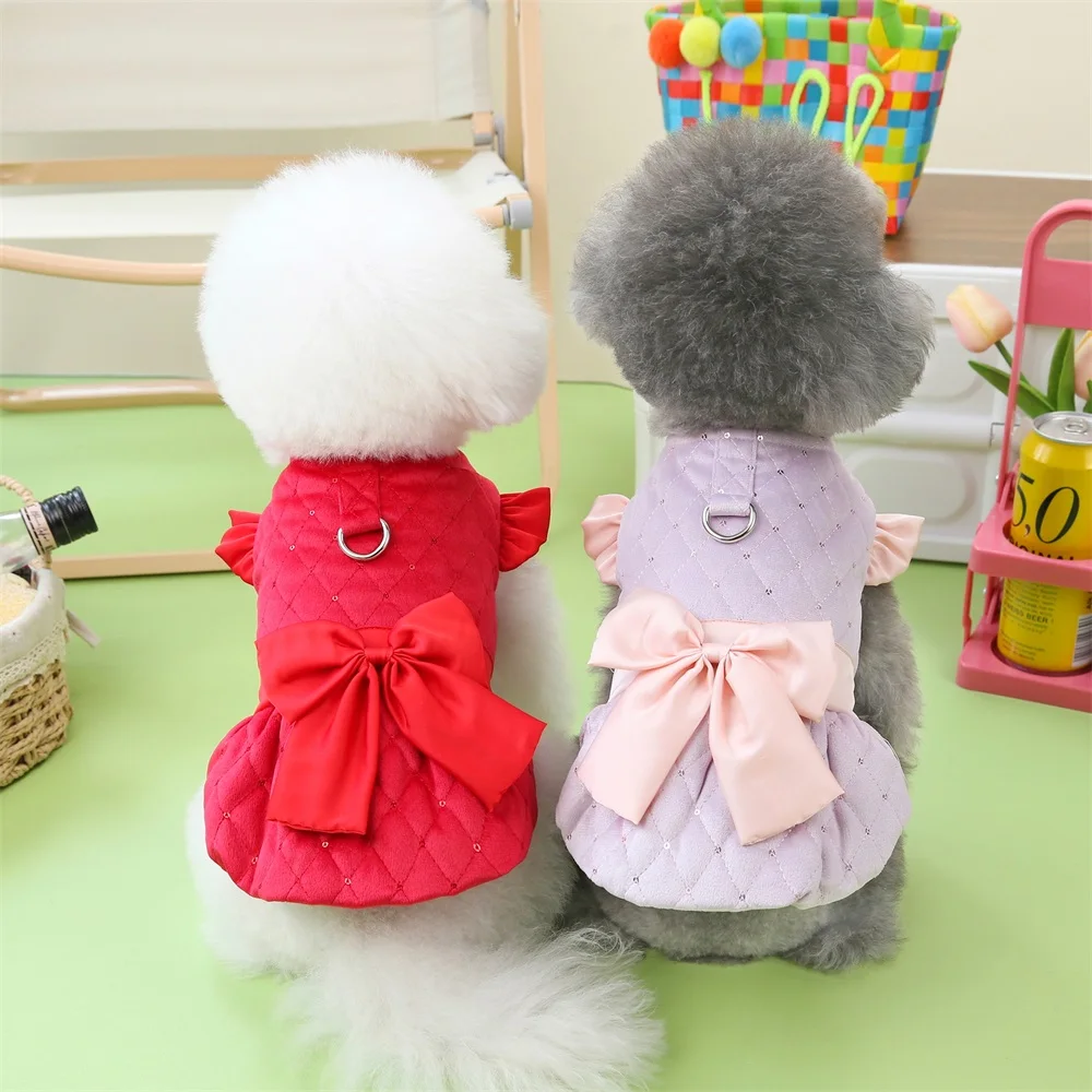 Lovely Winter Puppy Clothes Warm Girl Princess Dog Cat Dress Pet Sweet Skirt for Small Dog Apparel