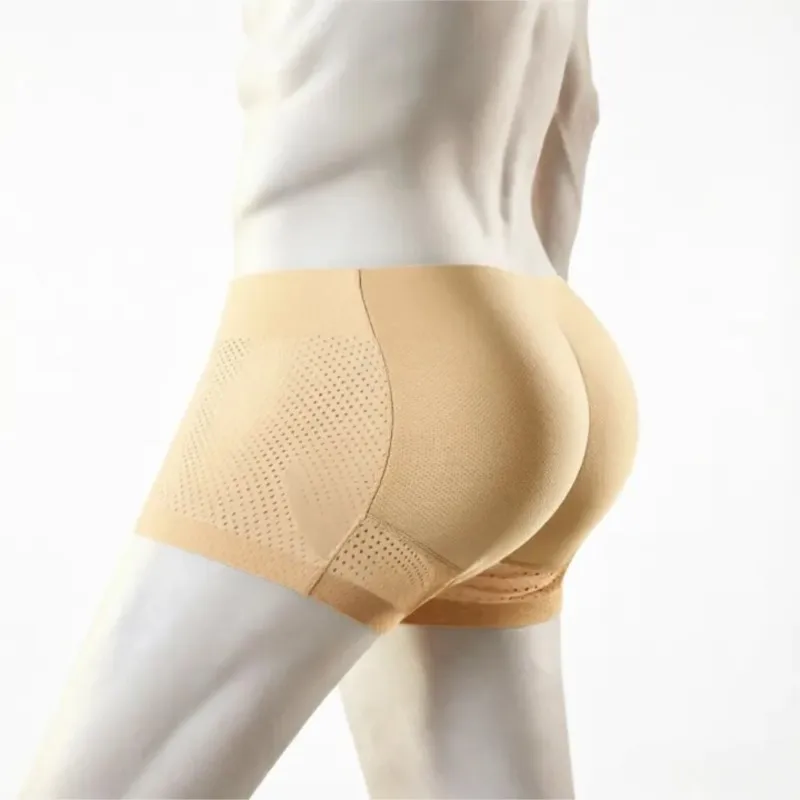 Men Butt Lifting Boxer Briefs Hip Enhancing Padded Underwear Butt Shaping Peach Butt Nylon Spandex Seamless M XXL Black Skin