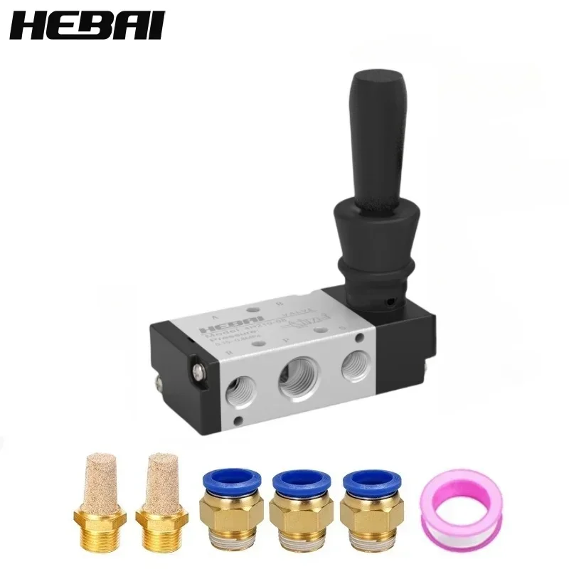 HEBAI 4H210-08 5/2 Way Hand Lever Operated Control Pneumatic Manual Valve With Muffler  and Quick Fitting Select