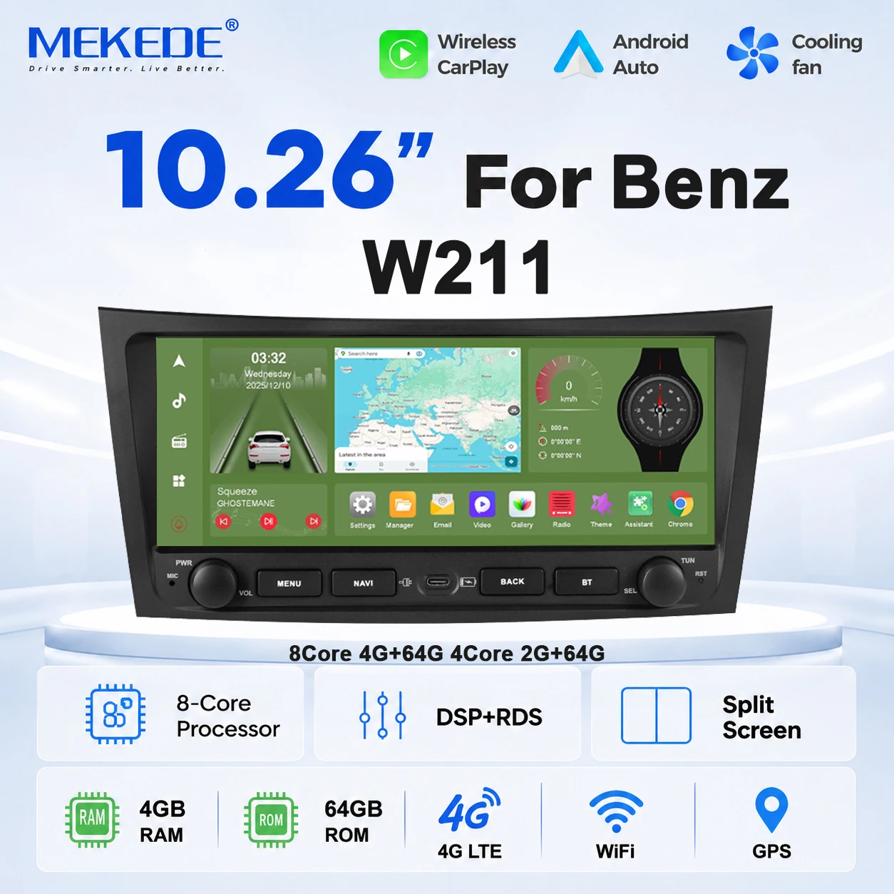 MEKEDE per Mercedes Benz Classe E W211 Classe CLS W219 2001-2011 Autoradio Android Auto Stereo Multimediale GPS Navi Unità Principale Carplay Sistemi Intelligenti Schermo HD 10.26 Pollici 1600*600