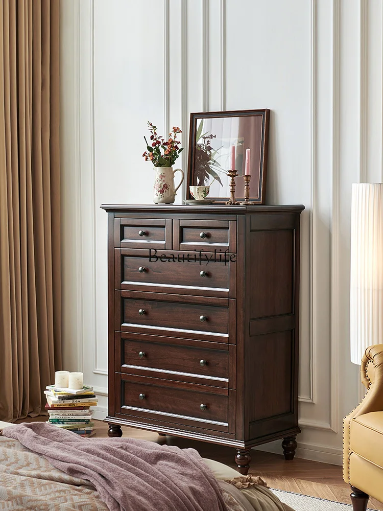 

American-Style Solid Wood Chest of Drawers Cherrywood Living Room Wall Tailstock Bedroom Storage Cabinet