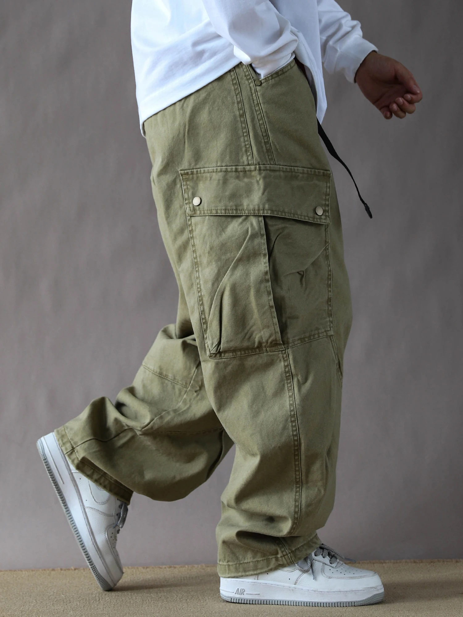 

Retro American Work Pants Men's Loose Casual Wide Leg Khaki Waed Spring Autumn New Sle Cotton Straight Cut Trousers