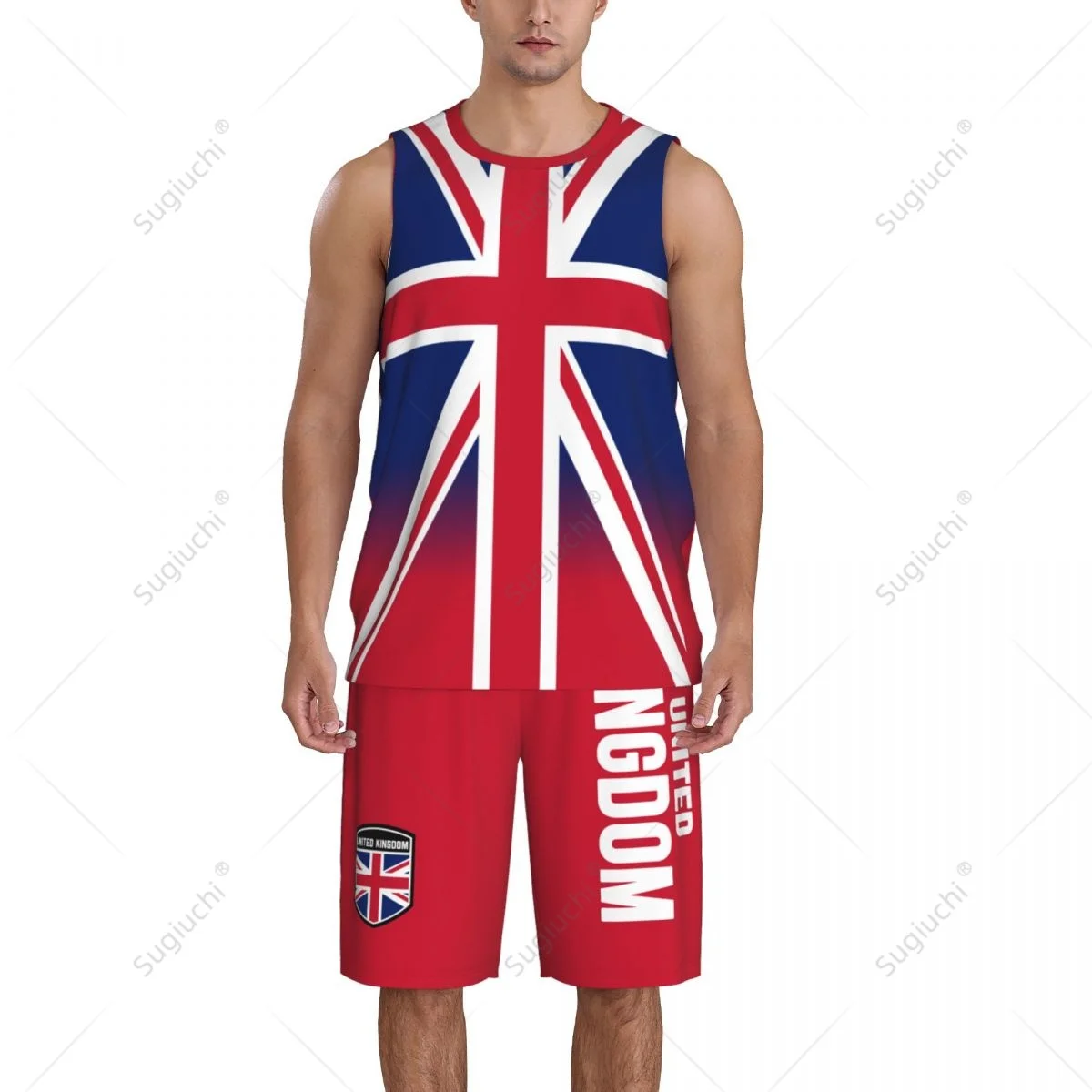 Men United Kingdom Flag UK Great Britain Basketball Jersey Set Mesh Shirt & Pants Sleeveless 4