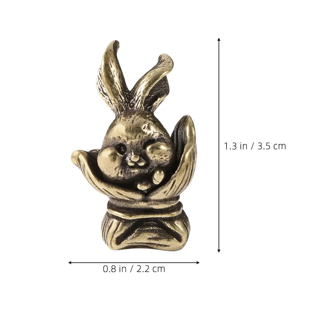 Brass Rabbit Statue Vintage Style Small Desktop Decor for Home Office Car Interior Shelf Cabinet Retro Animal Adornment Brass