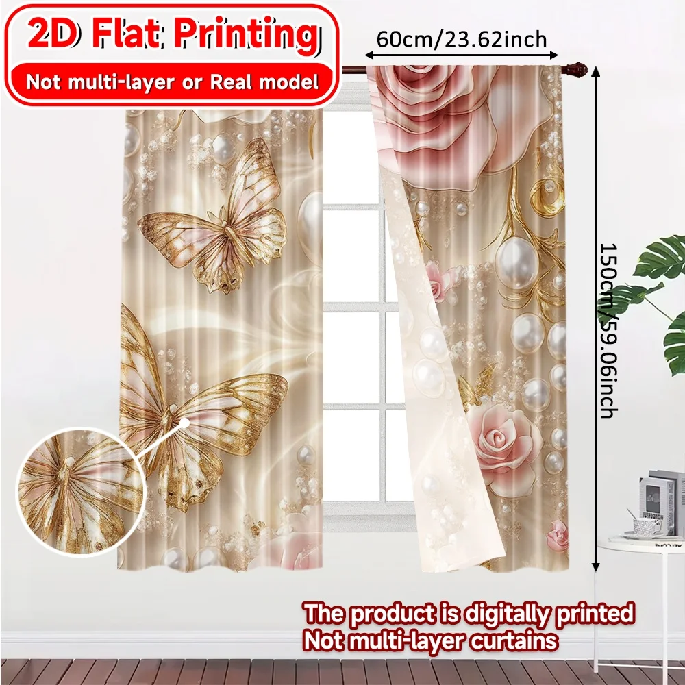 2D Flat Printing,2pcs Elegance Blooms Chic Fashionable Curtains Prints Light Filtering Curtains Festive Decorative for Living