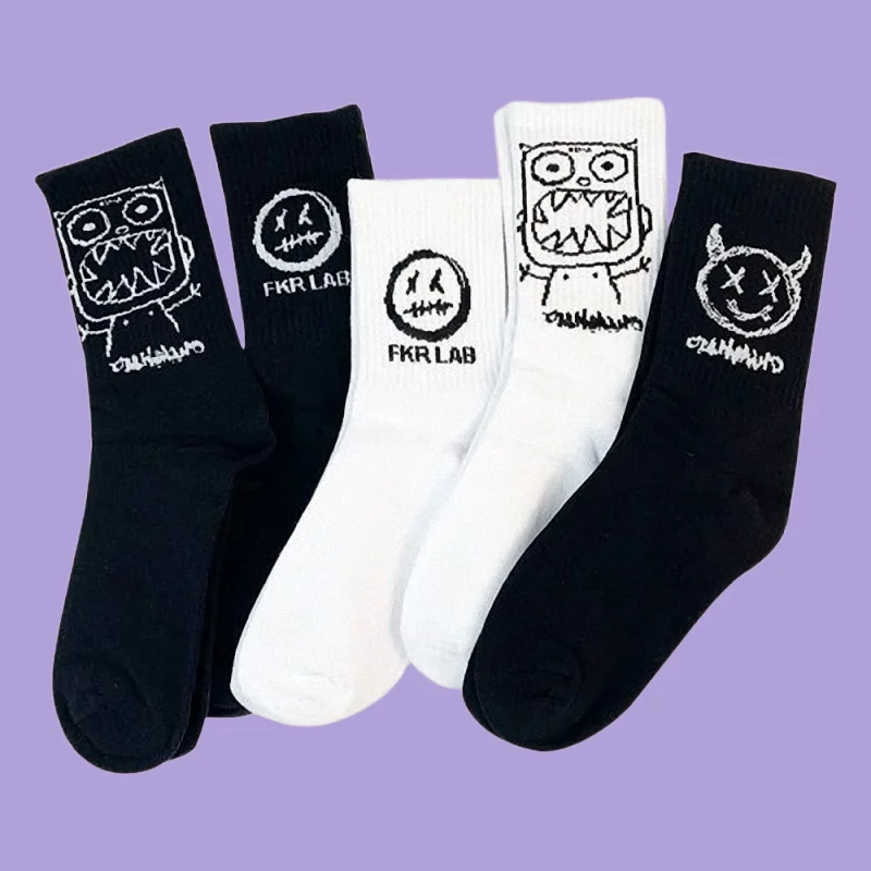 

5/10 Pairs New Fashion High Quality Men's Socks Trend Minimalist Expression Socks Cartoon Cotton Hip-Hop Funny Long Couple Socks