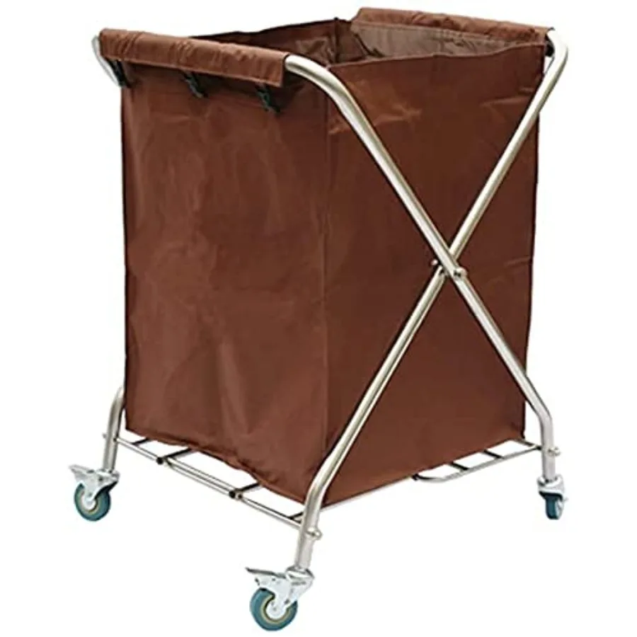 

Folding Laundry Trolley Cart with Wheels and Handle - Movable Sorter Basket for Hotels Bins and Home Use - Brown Laundry Hamper