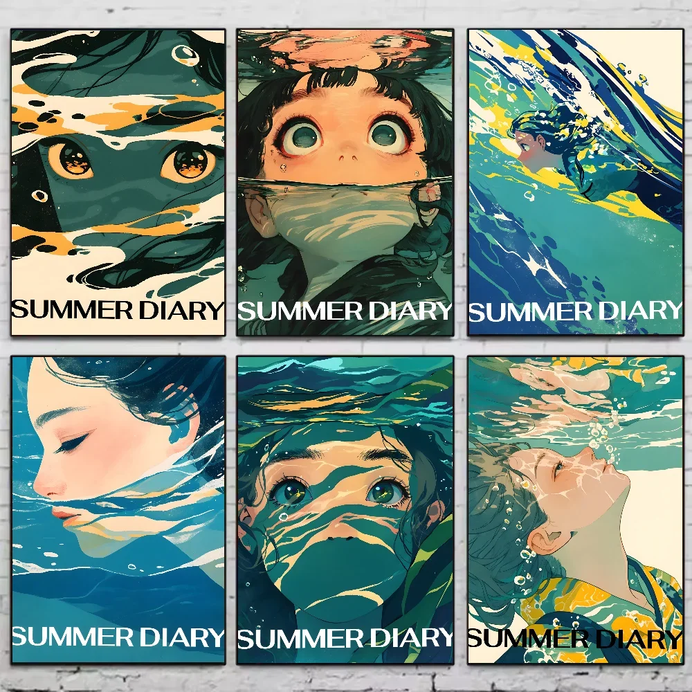 Summer Diving Illustration Poster Aesthetic Canvas Painting Posters and Prints Wall  Picture for Living Room Decoration