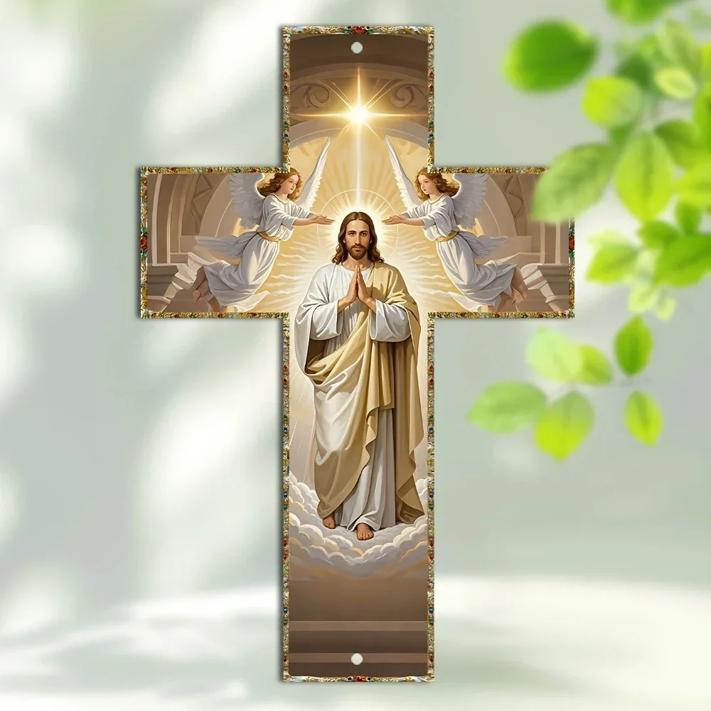 1pc Modern Angel Art Metal Cross, 8x12 Inches - Wall Hanging Religious Decor with Serene Angel Figure for Living Room, Bedroom