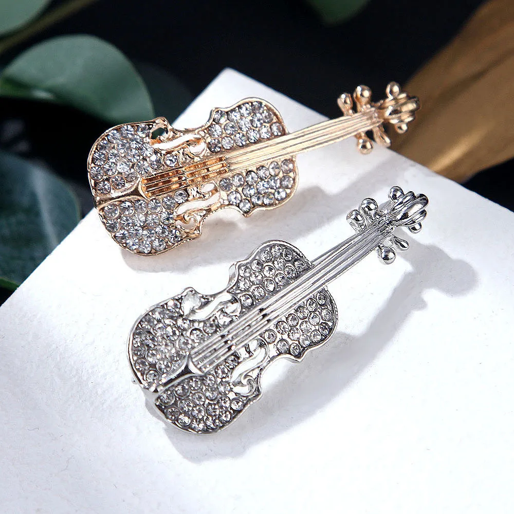 Fashion Women Violin Brooches Pins Punk Personality Brooches Crystal Rhinestone Pin Jewelry Accessories Brooch 2023
