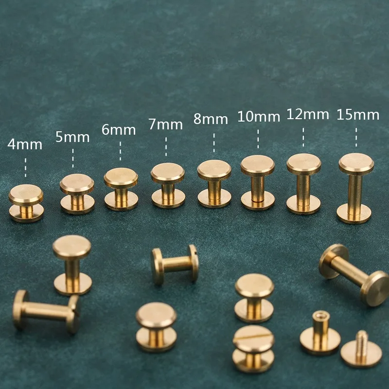 100-Pack Length 4-12mm Brass Screws Flat Head Screw Back Binding Post Nail Stud Rivets Fastener for DIY Leather Craft Belt Strap
