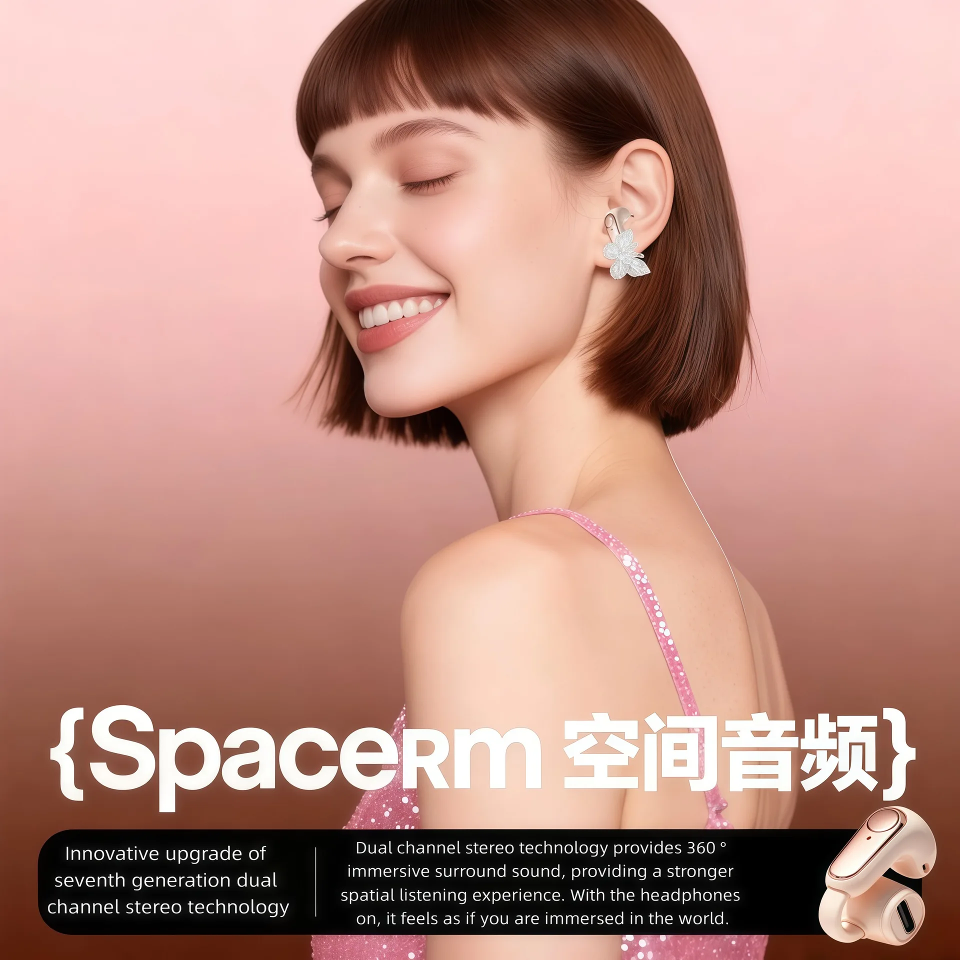 

Single-Ear Butterfly Ornament Earring TWS Earphones Noise Cancellation Long Battery Life HiFi Soud Bluetooth Earbuds