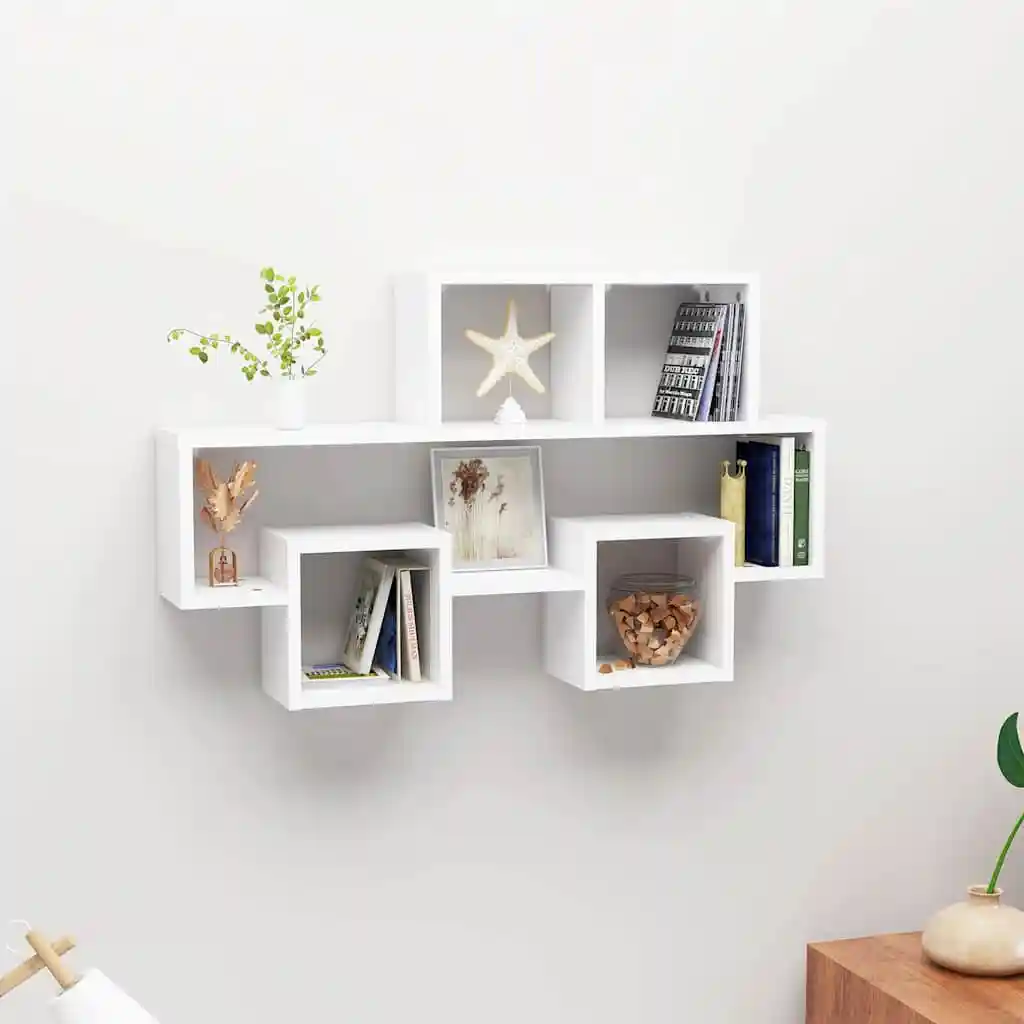 Autoförmiges Wandregal, Weiß, 82 x 15 x 51 cm, Holzwerkstoff, Zuhause, Wohnzimmer, Wandregal, hängendes vertikales dekoratives Regal