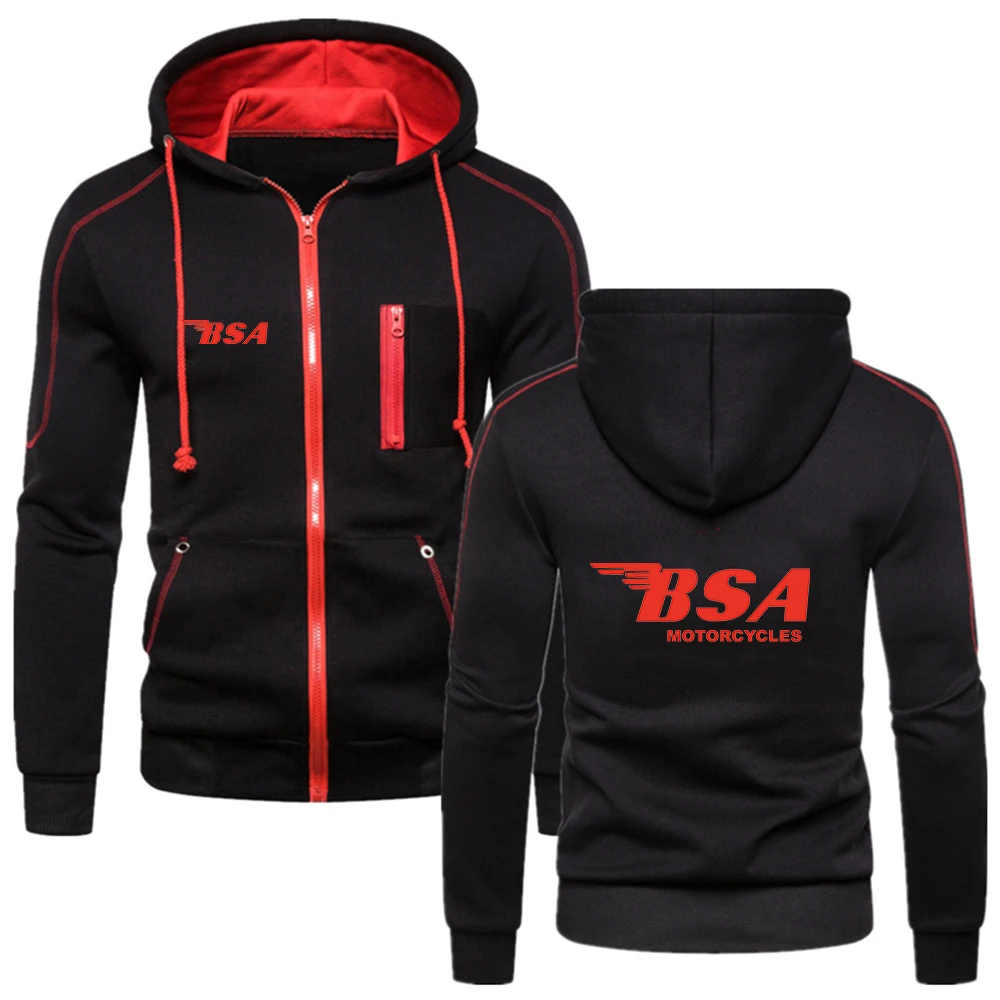 

2025 Spring And Autumn Men's Bsa Motorcycles Logo Print Solid Color Zipper Hoodies High Quality Hooded Coat Popular Jacket