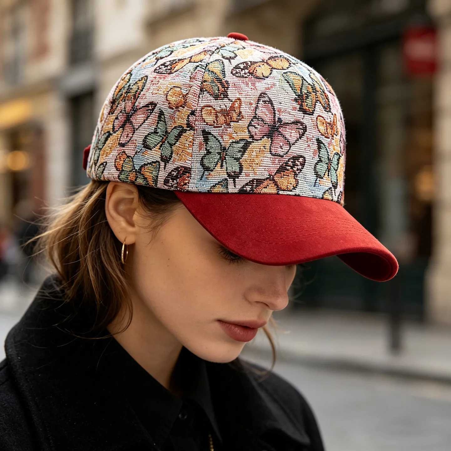 1pc American Retro Butterfly Knitted Baseball Cap with Literary Color Clash Suede Hat Brim Cap for Women Duck Hat
