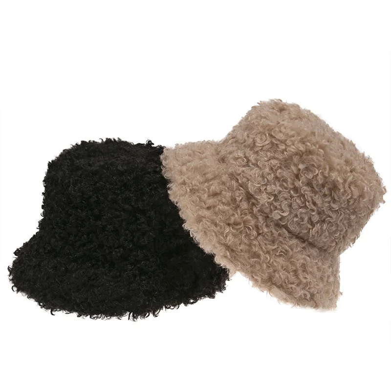 Fisherman Women Curly Hair Versatile Japanese Style Lamb Wool Bucket Celebrity Trendy Brand Winter Hat For Men