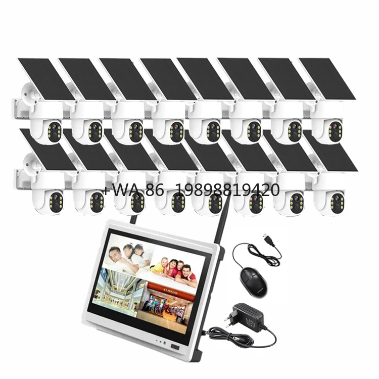 

16-Channel 4MP Color Night Vision 12-Inch Screen Wireless WiFi Solar-Powered Surveillance System 2-Way Audio IP66